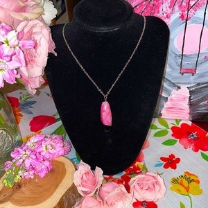 Black/Pink Geode Agate Pendant 925Silver Necklace